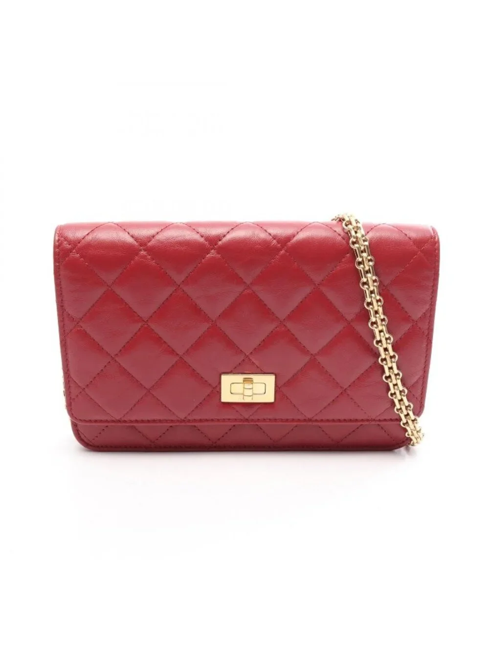 Chanel Shoulder Bag 2.55 Quilted Red Calfskin Chain Wallet